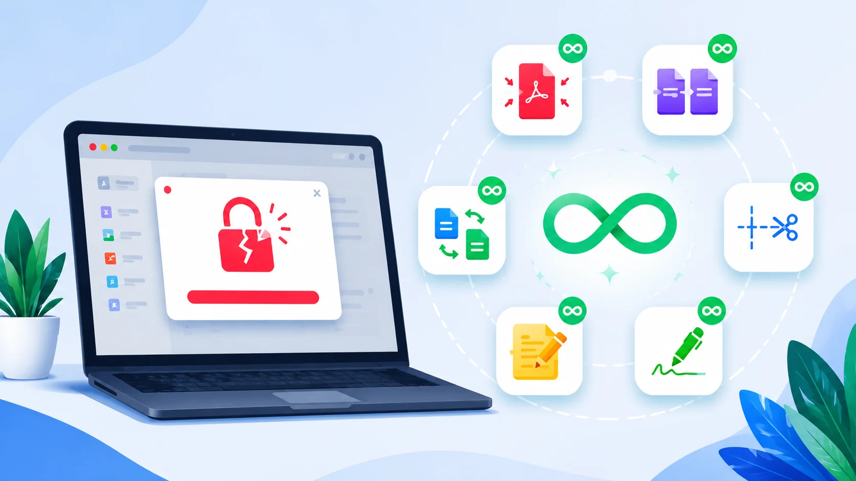 Smallpdf alternative free no limit — illustration showing unlimited PDF tools replacing Smallpdf's daily cap